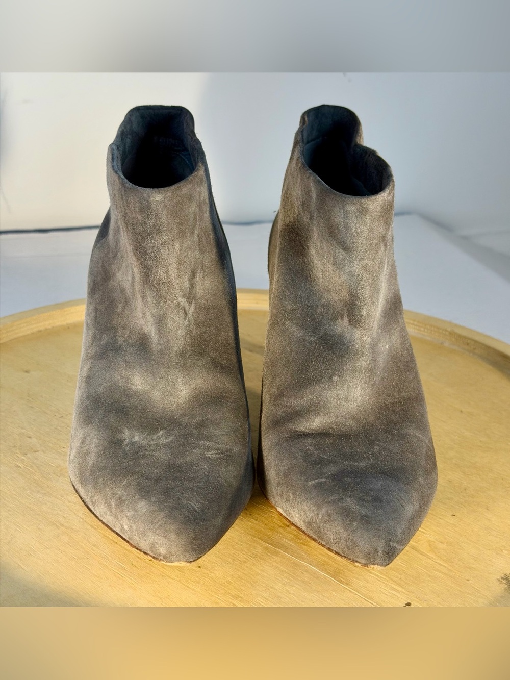 Pedro Garcia Gray Suede Pointy Toe Ankle Bootie
